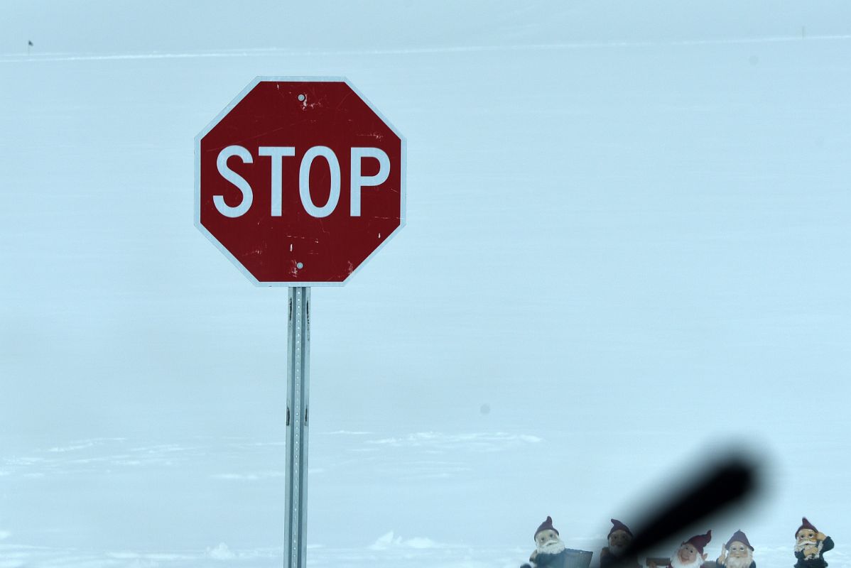13C There Is Even A Stop Sign With Gnomes On The Ground From ALE Van Driving From Union Glacier Runway To Glacier Camp On The Way To Climb Mount Vinson In Antarctica